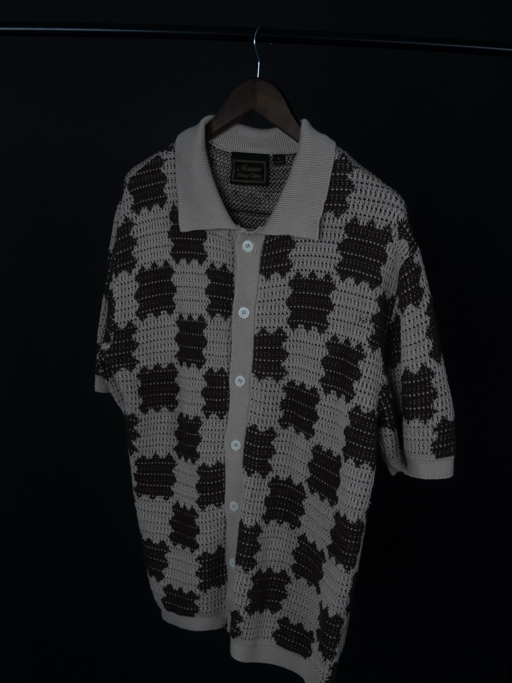 Massive Luxury Two-Tone Beige & Brown Crochet Polo Shirt